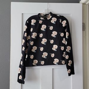 Forever 21 Plus Black Floral, Mock Neck, Long sleeve